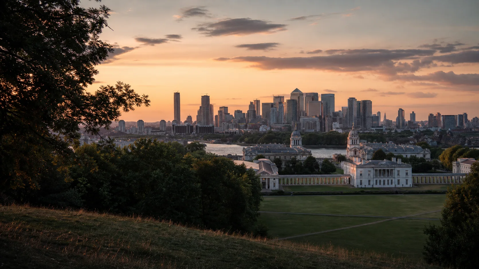 A glowing summer view across London from Greenwich